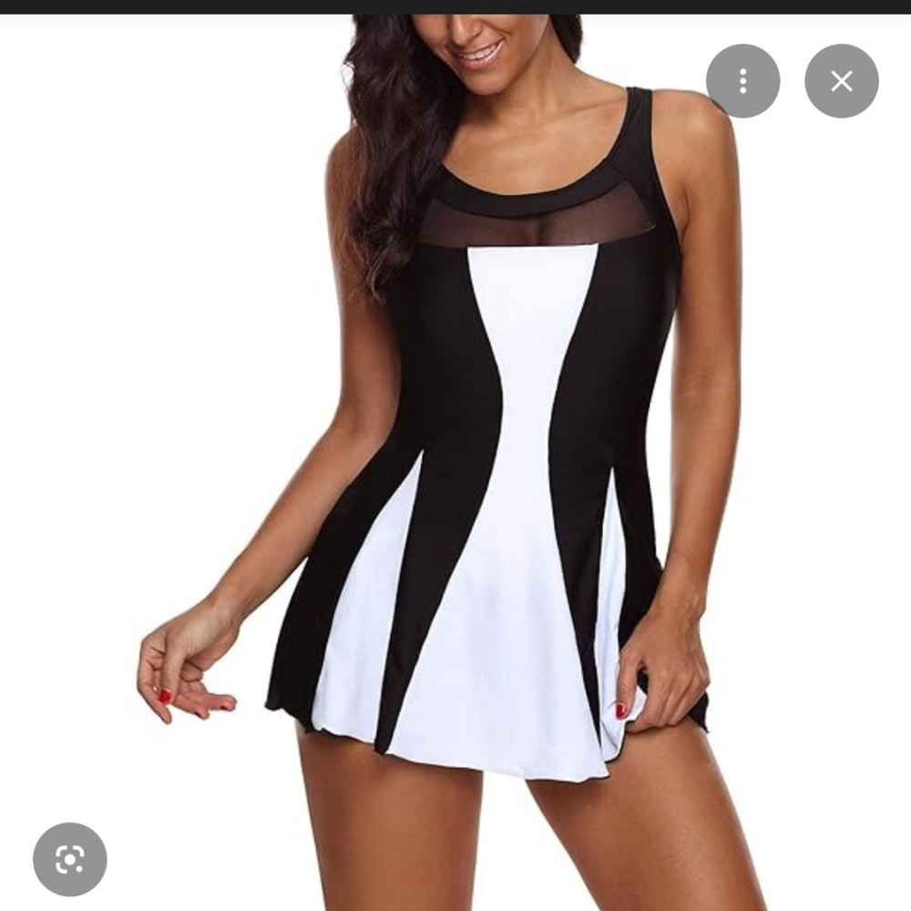 American Trends Bathing Suit Tummy Control/Womens Mesh Swimdress One Piece Sz 3X